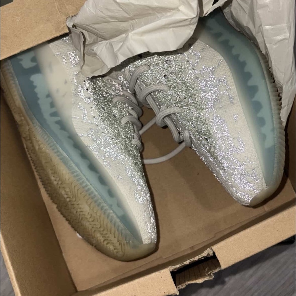 Kids Yeezy Sneakers in Glittery Silver and Cream